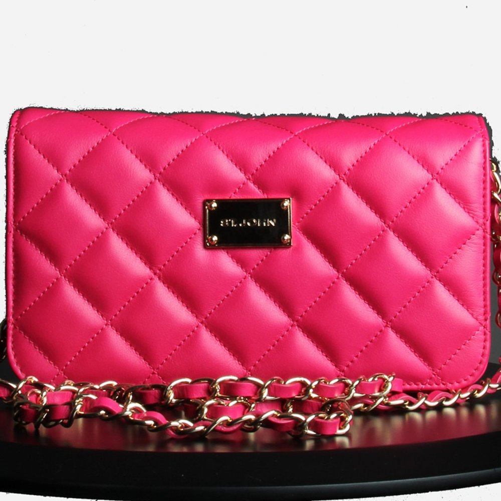St John Quilted Leather Raspberry Cross Body Bag